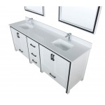 Ziva 84" White Double Vanity, Cultured Marble Top, White Square Sink and 34" Mirrors w/ Faucet