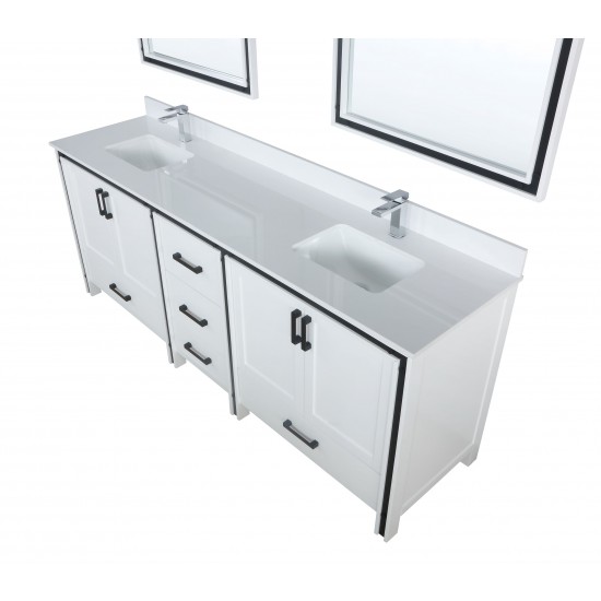 Ziva 84" White Double Vanity, Cultured Marble Top, White Square Sink and 34" Mirrors w/ Faucet