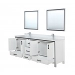 Ziva 84" White Double Vanity, Cultured Marble Top, White Square Sink and 34" Mirrors w/ Faucet