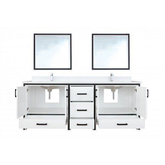 Ziva 84" White Double Vanity, Cultured Marble Top, White Square Sink and 34" Mirrors