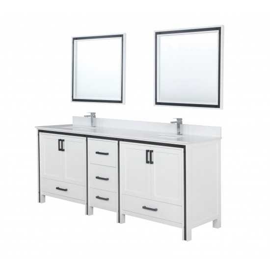 Ziva 84" White Double Vanity, Cultured Marble Top, White Square Sink and 34" Mirrors