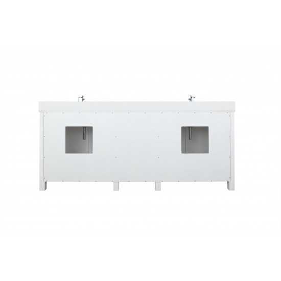 Ziva 84" White Double Vanity, Cultured Marble Top, White Square Sink and no Mirror