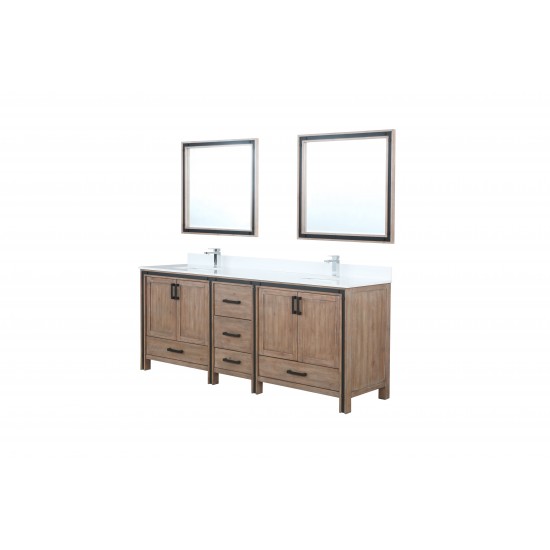 Ziva 84" Dark Grey Double Vanity, Cultured Marble Top, White Square Sink and 34" Mirrors w/ Faucet