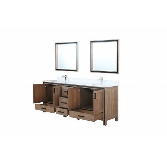 Ziva 84" Rustic Barnwood Double Vanity, Cultured Marble Top, White Square Sink and 34" Mirrors w/ Faucet