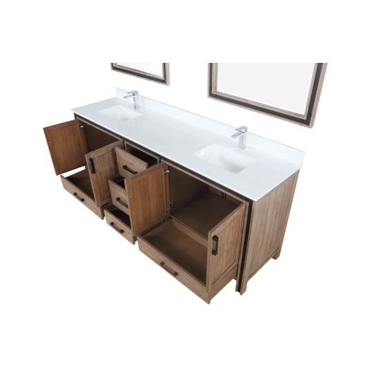 Ziva 84" Rustic Barnwood Double Vanity, Cultured Marble Top, White Square Sink and 34" Mirrors w/ Faucet