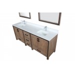 Ziva 84" Rustic Barnwood Double Vanity, Cultured Marble Top, White Square Sink and 34" Mirrors w/ Faucet