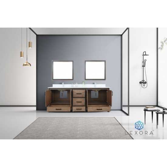 Ziva 84" Rustic Barnwood Double Vanity, Cultured Marble Top, White Square Sink and 34" Mirrors w/ Faucet