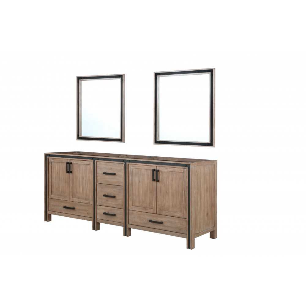 Ziva 84" Rustic Barnwood Double Vanity, no Top and 34" Mirrors