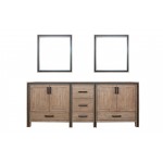 Ziva 84" Rustic Barnwood Double Vanity, no Top and 34" Mirrors