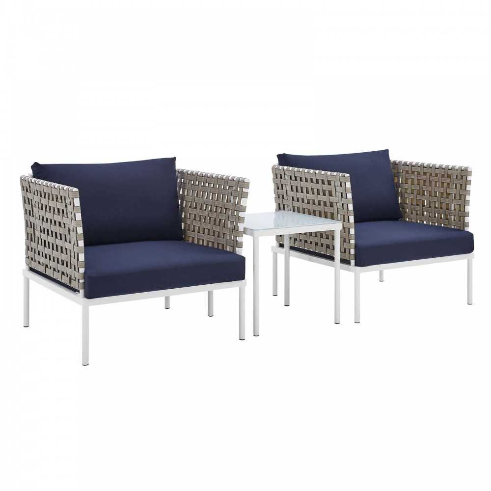 Harmony 3-Piece Sunbrella® Basket Weave Outdoor Patio Aluminum Seating Set