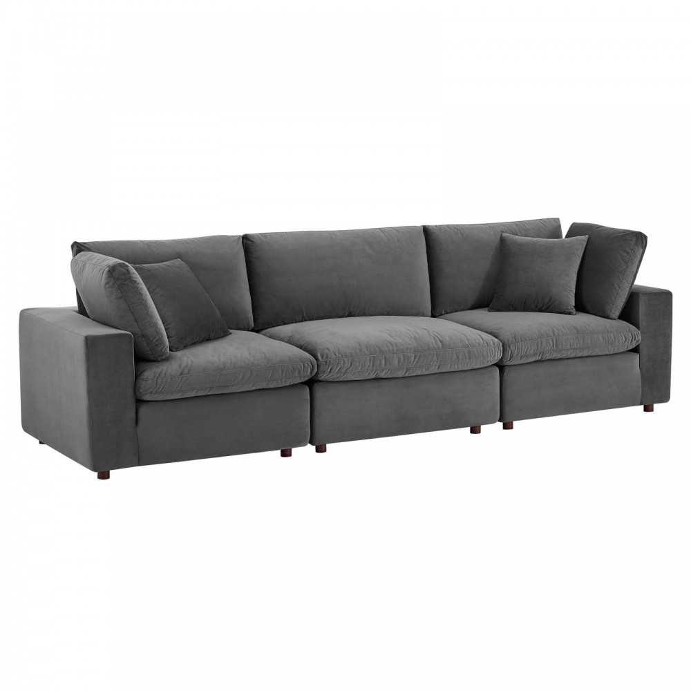 Commix Down Filled Overstuffed Performance Velvet 3-Seater Sofa Commix Down Filled Overstuffed Performance Velvet 3-Seater Sofa