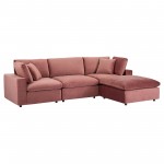 Commix Down Filled Overstuffed Performance Velvet 4-Piece Sectional Sofa