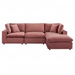 Commix Down Filled Overstuffed Performance Velvet 4-Piece Sectional Sofa