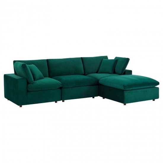 Commix Down Filled Overstuffed Performance Velvet 4-Piece Sectional Sofa