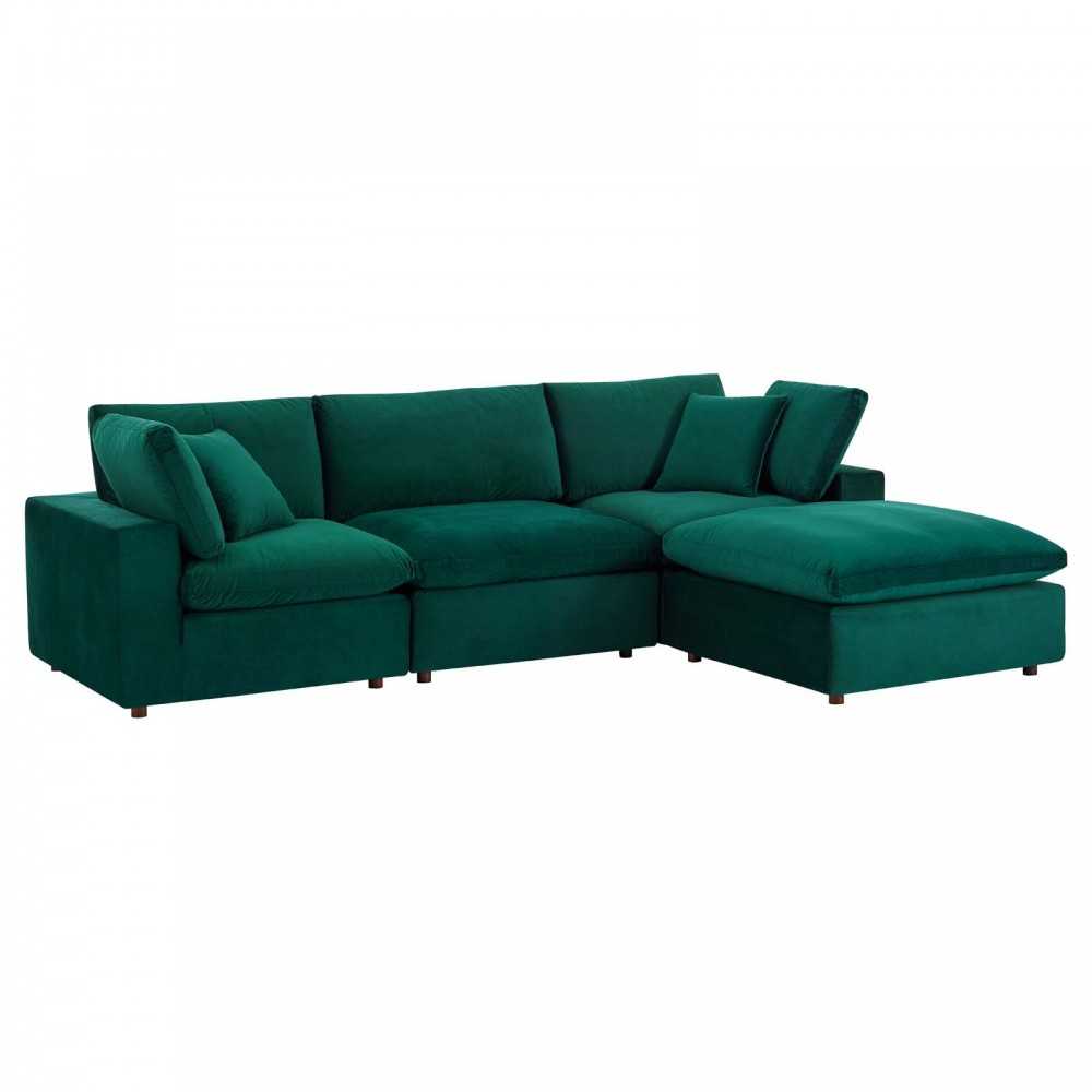 Commix Down Filled Overstuffed Performance Velvet 4-Piece Sectional Sofa