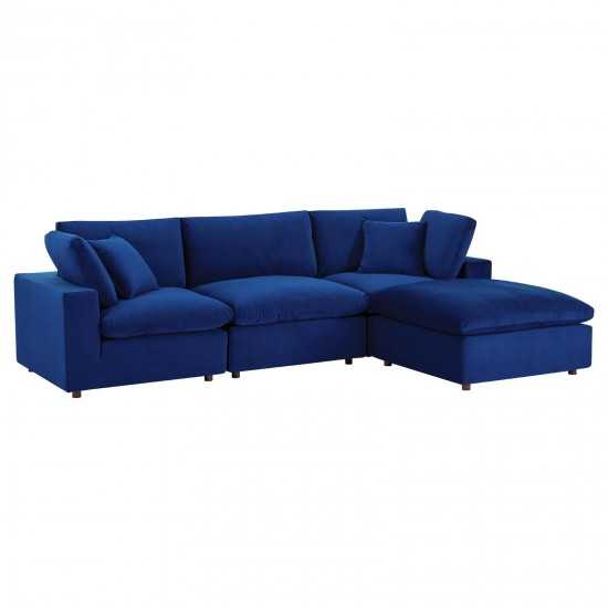 Commix Down Filled Overstuffed Performance Velvet 4-Piece Sectional Sofa