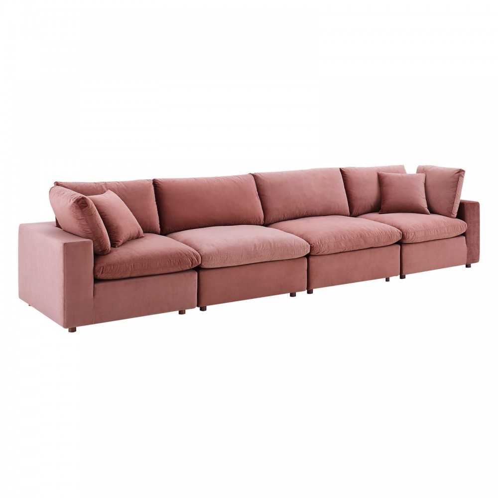 Commix Down Filled Overstuffed Performance Velvet 4-Seater Sofa