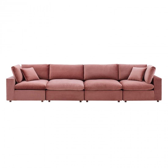 Commix Down Filled Overstuffed Performance Velvet 4-Seater Sofa