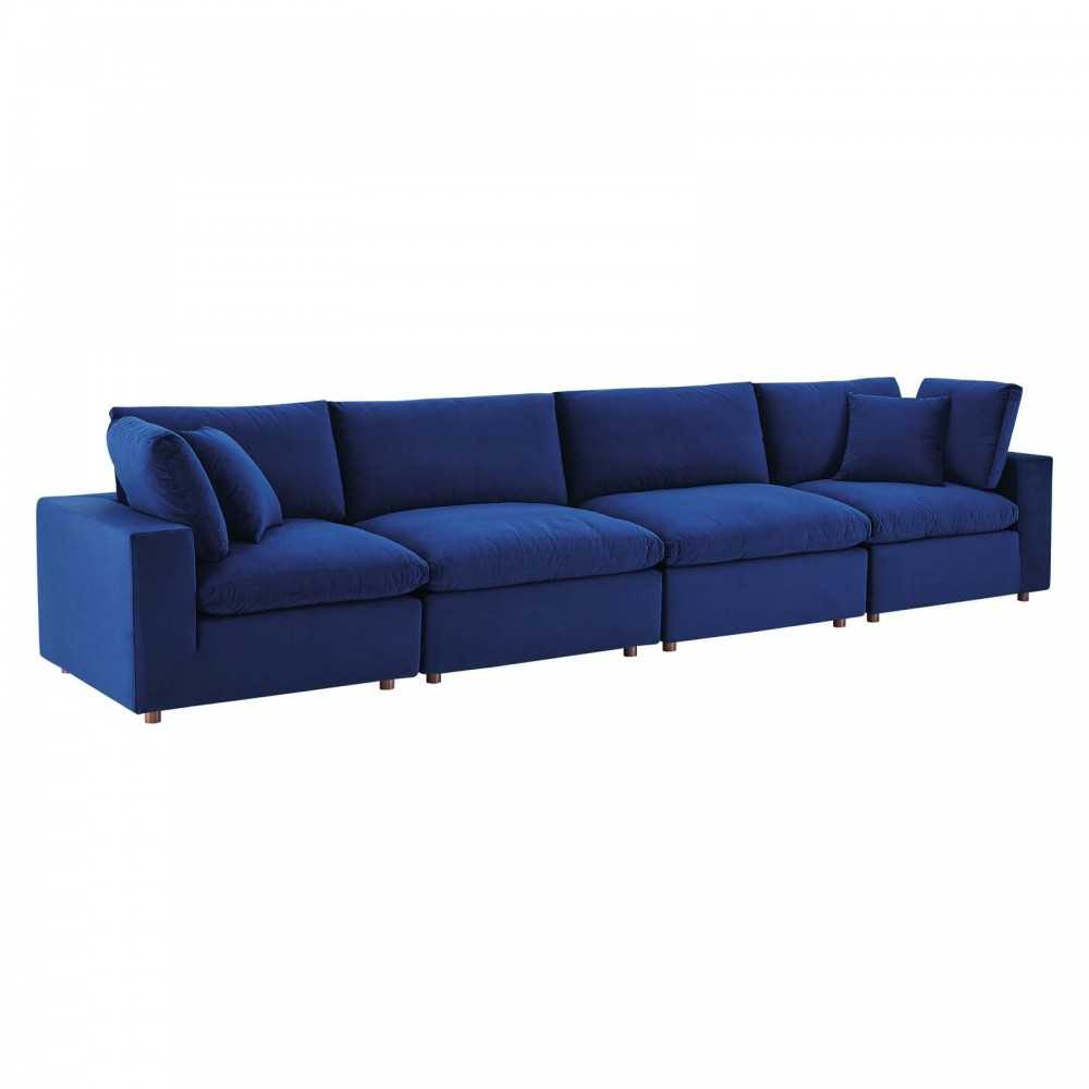 Commix Down Filled Overstuffed Performance Velvet 4-Seater Sofa Commix Down Filled Overstuffed Performance Velvet 4-Seater Sofa
