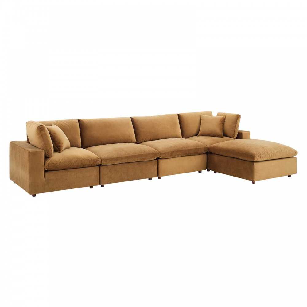 Commix Down Filled Overstuffed Performance Velvet 5-Piece Sectional Sofa