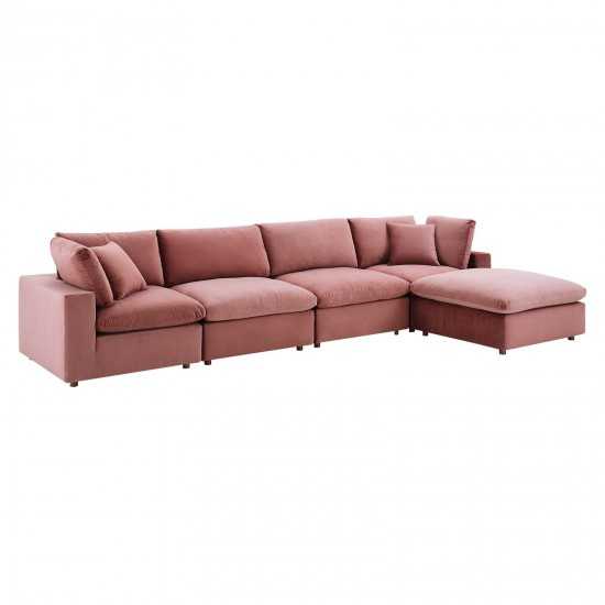 Commix Down Filled Overstuffed Performance Velvet 5-Piece Sectional Sofa