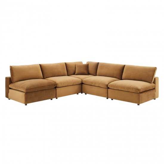 Commix Down Filled Overstuffed Performance Velvet 5-Piece Sectional Sofa