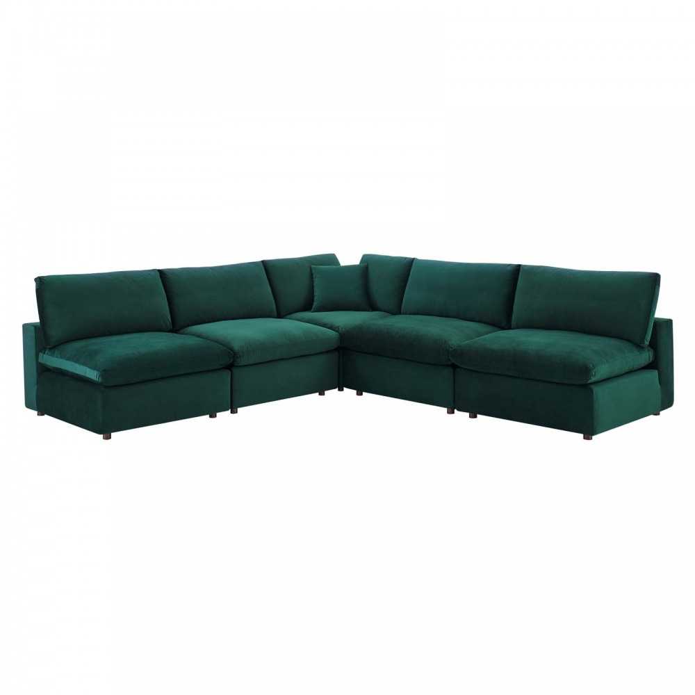 Commix Down Filled Overstuffed Performance Velvet 5-Piece Sectional Sofa