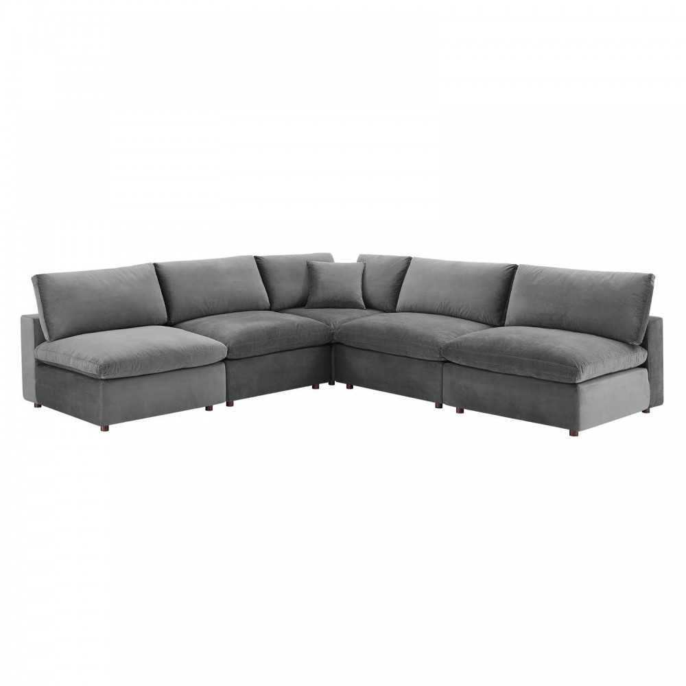 Commix Down Filled Overstuffed Performance Velvet 5-Piece Sectional Sofa