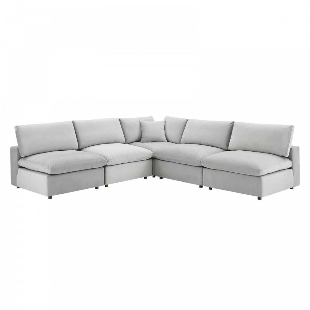 Commix Down Filled Overstuffed Performance Velvet 5-Piece Sectional Sofa