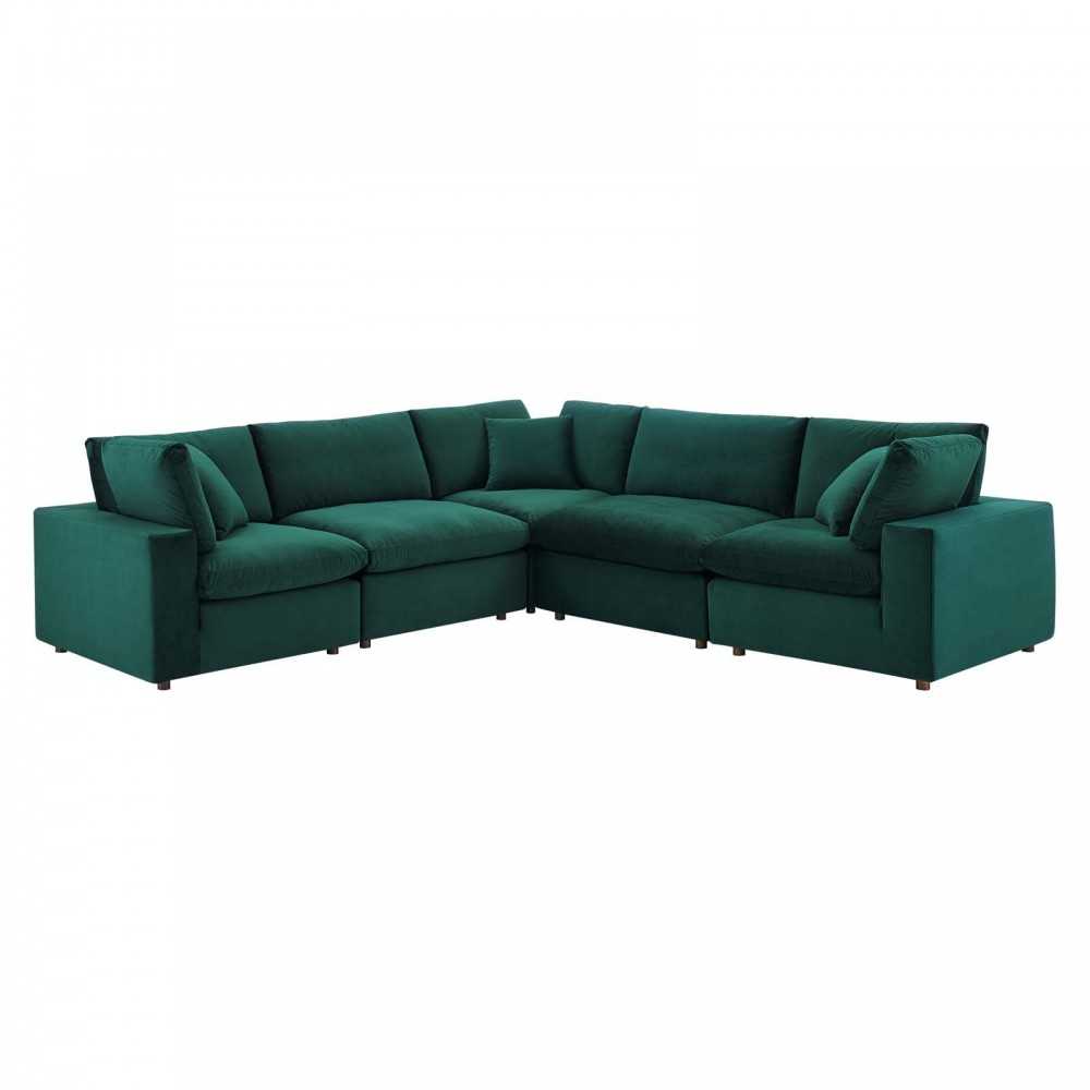 Commix Down Filled Overstuffed Performance Velvet 5-Piece Sectional Sofa