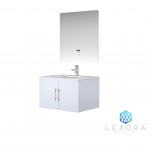 Geneva 30" Glossy White Single Vanity, White Carrara Marble Top, White Square Sink and 30" LED Mirror w/ Faucet