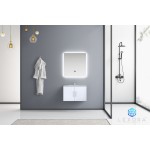 Geneva 30" Glossy White Single Vanity, White Carrara Marble Top, White Square Sink and 30" LED Mirror w/ Faucet