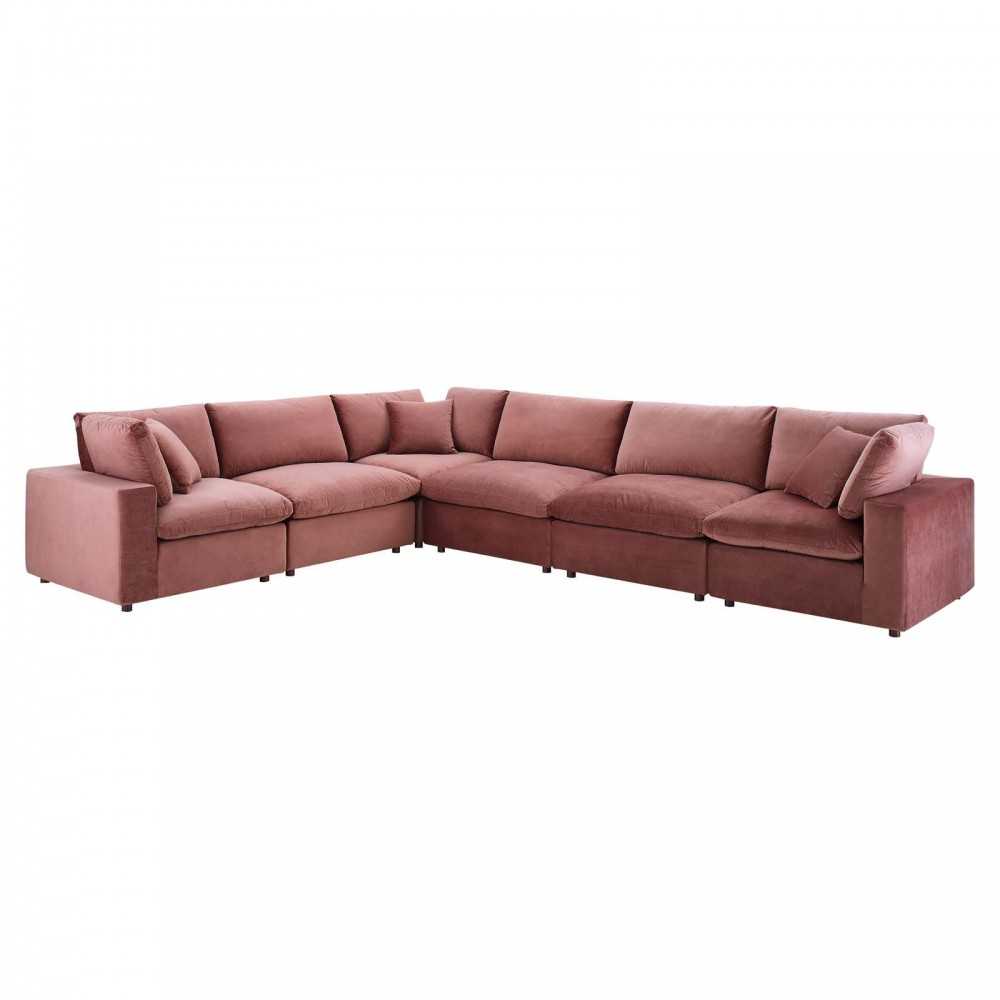 Commix Down Filled Overstuffed Performance Velvet 6-Piece Sectional Sofa Commix Down Filled Overstuffed Performance Velvet 6-Piece Sectional Sofa