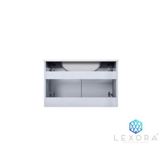 Geneva 30" Glossy White Single Vanity, White Carrara Marble Top, White Square Sink and 30" LED Mirror