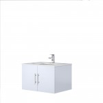 Geneva 30" Glossy White Single Vanity, White Carrara Marble Top, White Square Sink and no Mirror