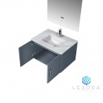 Geneva 30" Dark Grey Single Vanity, White Carrara Marble Top, White Square Sink and 30" LED Mirror w/ Faucet