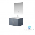 Geneva 30" Dark Grey Single Vanity, White Carrara Marble Top, White Square Sink and 30" LED Mirror