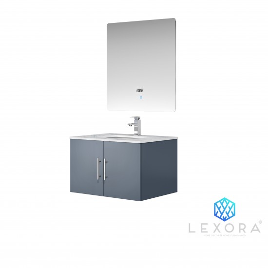 Geneva 30" Dark Grey Single Vanity, White Carrara Marble Top, White Square Sink and 30" LED Mirror