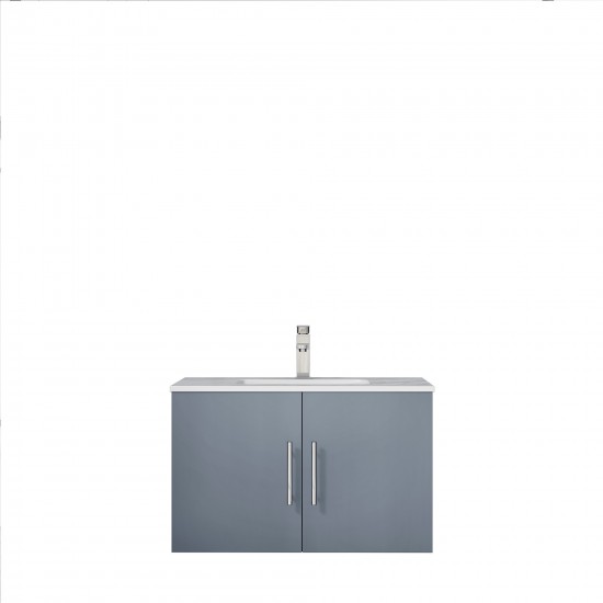 Geneva 30" Dark Grey Single Vanity, White Carrara Marble Top, White Square Sink and no Mirror