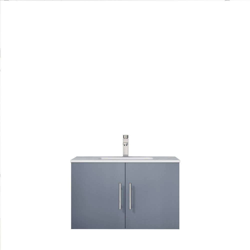 Geneva 30" Dark Grey Single Vanity, White Carrara Marble Top, White Square Sink and no Mirror Geneva 30" Dark Grey Single Vanity, White Carrara Marble Top, White Square Sink and no Mirror