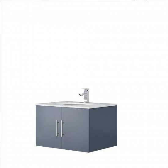 Geneva 30" Dark Grey Single Vanity, White Carrara Marble Top, White Square Sink and no Mirror