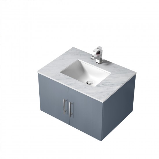 Geneva 30" Dark Grey Single Vanity, White Carrara Marble Top, White Square Sink and no Mirror