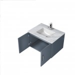 Geneva 30" Dark Grey Single Vanity, White Carrara Marble Top, White Square Sink and no Mirror