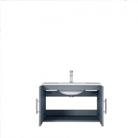 Geneva 30" Dark Grey Single Vanity, White Carrara Marble Top, White Square Sink and no Mirror