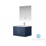 Geneva 30" Navy Blue Single Vanity, White Carrara Marble Top, White Square Sink and 30" LED Mirror w/ Faucet