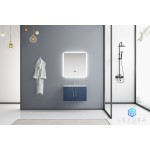 Geneva 30" Navy Blue Single Vanity, White Carrara Marble Top, White Square Sink and 30" LED Mirror w/ Faucet