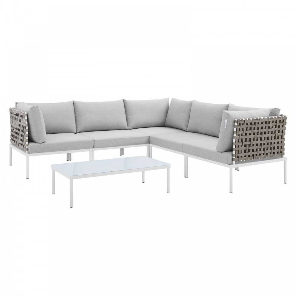 Harmony 6-Piece Sunbrella® Basket Weave Outdoor Patio Aluminum Sectional Sofa Set