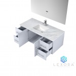 Geneva 48" Glossy White Single Vanity, White Carrara Marble Top, White Square Sink and 48" LED Mirror w/ Faucet