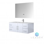 Geneva 48" Glossy White Single Vanity, White Carrara Marble Top, White Square Sink and 48" LED Mirror w/ Faucet