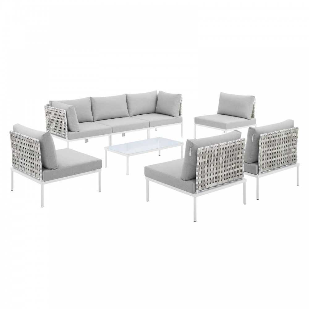 Harmony 8-Piece Sunbrella® Basket Weave Outdoor Patio Aluminum Sectional Sofa Set